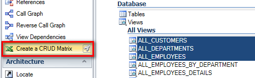 Select views to map tables in CRUD Matrix