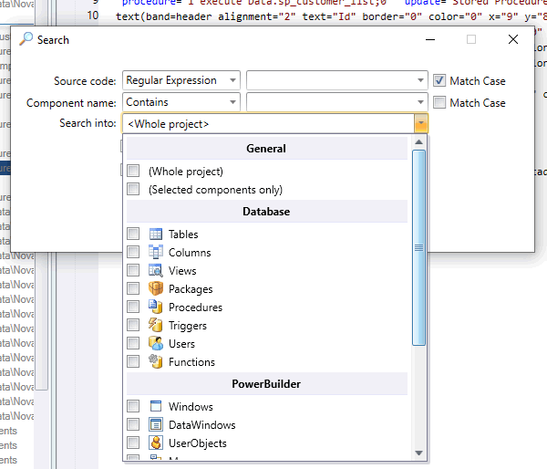 Limit the search to a certain type of object