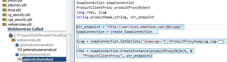 Find code to OLE objects, soap connexions, etc.