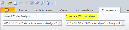 Select two code analysis to compare
