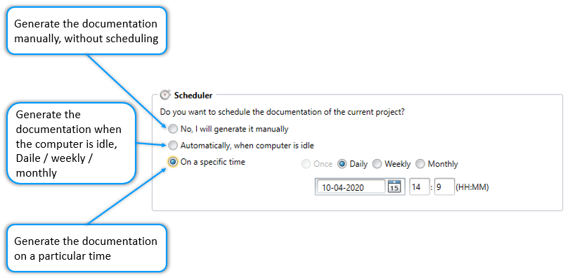 Programmer la documentation du code chaque jour, chaque semaine, chaque mois ou à une heure précise