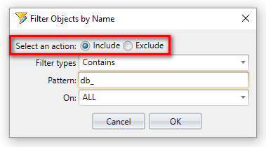Filter Oracle + SQL Server objects by name
