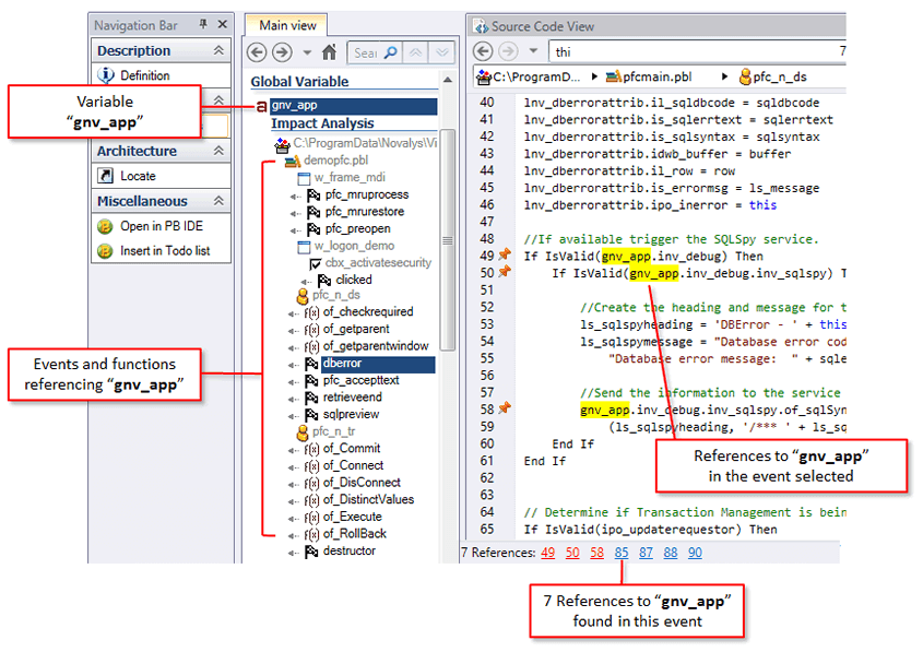 Impact Analysis for Variables in PowerBuilder Code