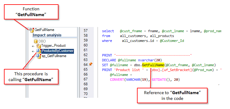 Impact Analysis for Functions called in SQL Server Code