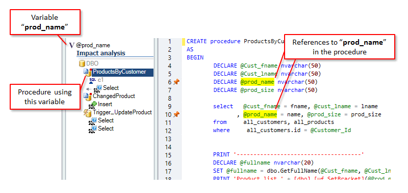 Impact Analysis for Variables in SQL Server T-SQL Code