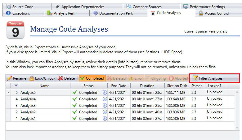 filter Code Analysis Reports