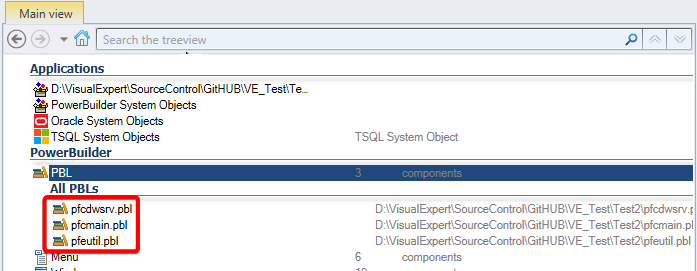 PBLs listed in the Main View