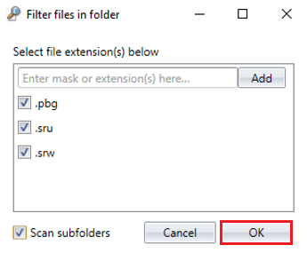 Select applicable file extensions