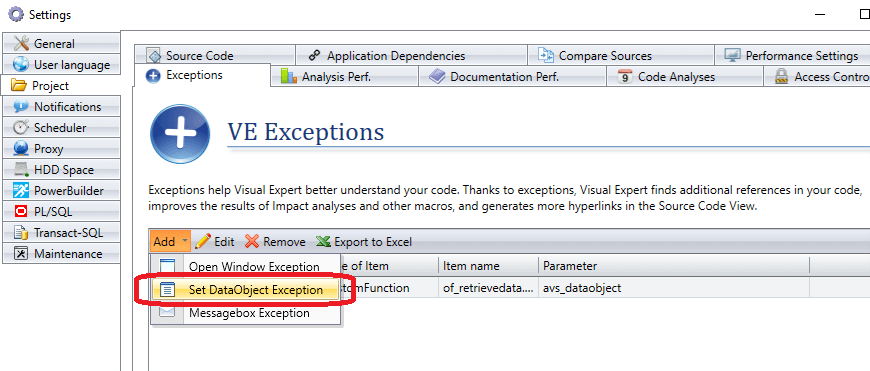 Set DataObject Exception