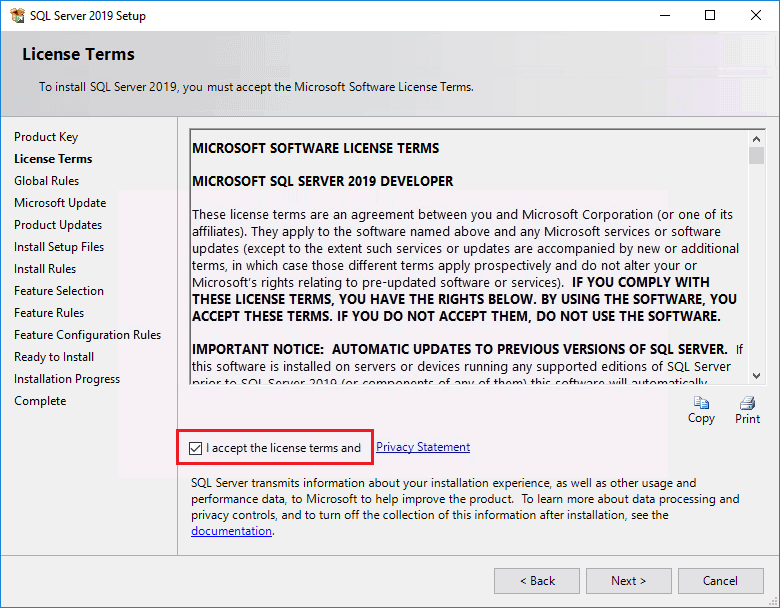 Acepte la licencia y los términos