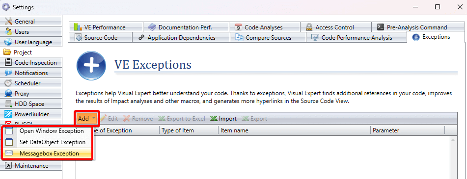 Add MessageBox Exceptions