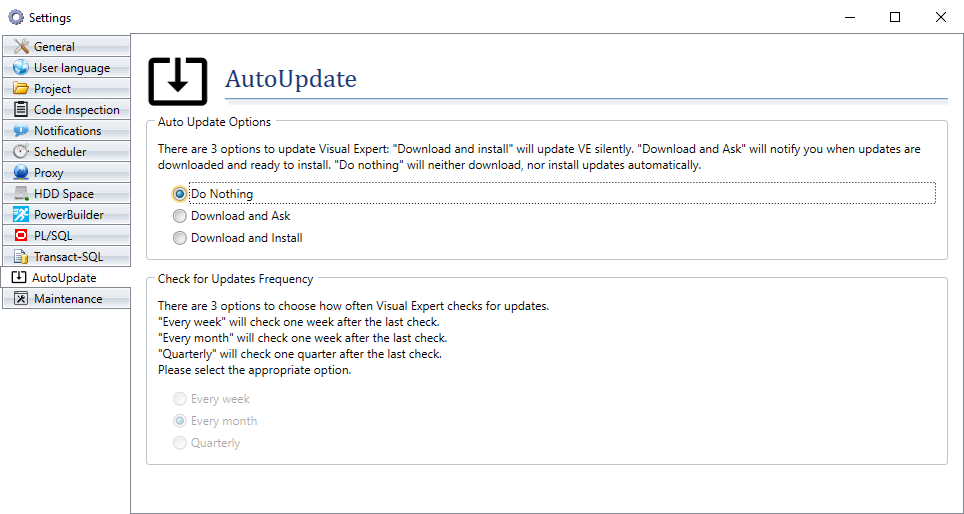 AutoUpdate Settings Visual Expert