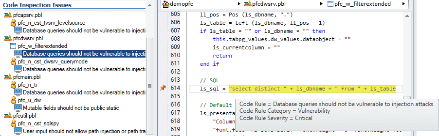Find broken rule highlighted in code