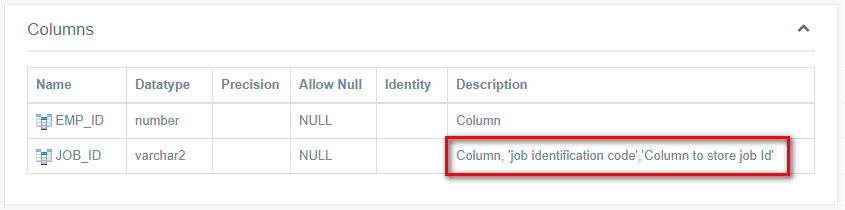 Check comments on column in Oracle PLSQL Documentation