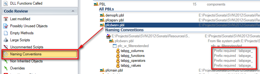 check naming conventions on single PBL