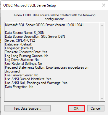 Close SQL Server ODBC Setup
