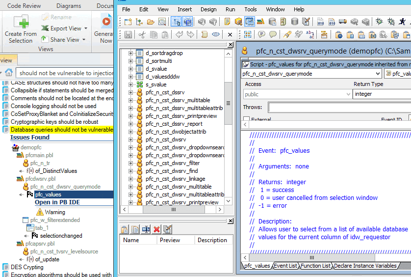 Resultado de la inspección del código por parte de Visual Expert