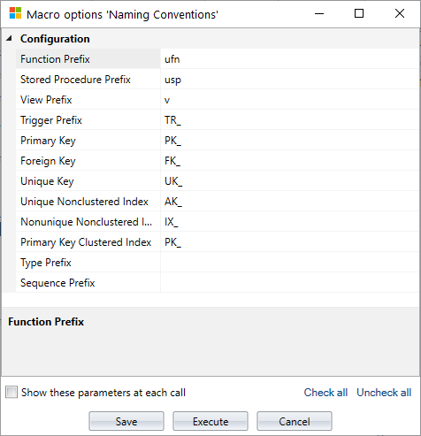 Configure naming conventions for transact sql code