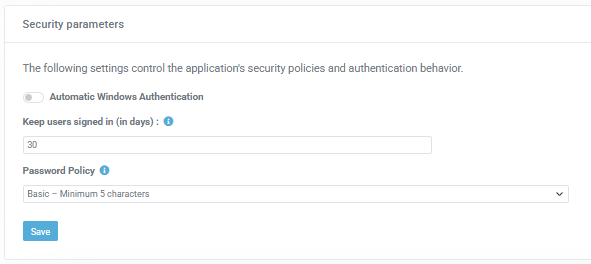 Paramètres de sécurité VE Web