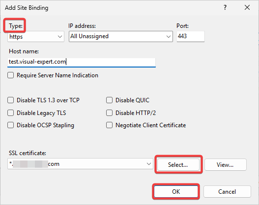 Configure site binding