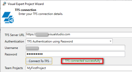 Connect to TFS and load team projects