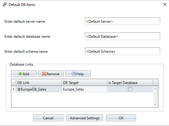 Specify a Database Link targeting a Database