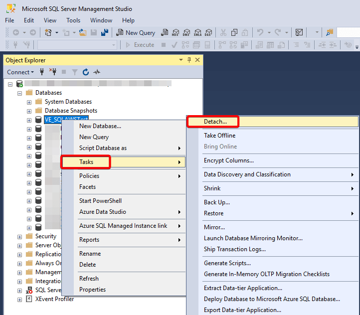 Detach Tasks in SSMS
