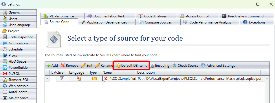 Select Default DB items