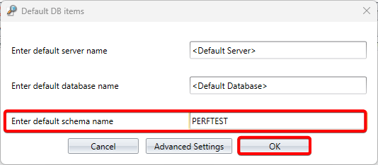 enter the Default Schema Name