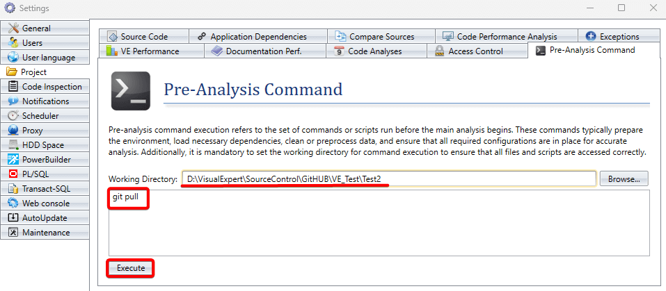 Execute Git Pull command