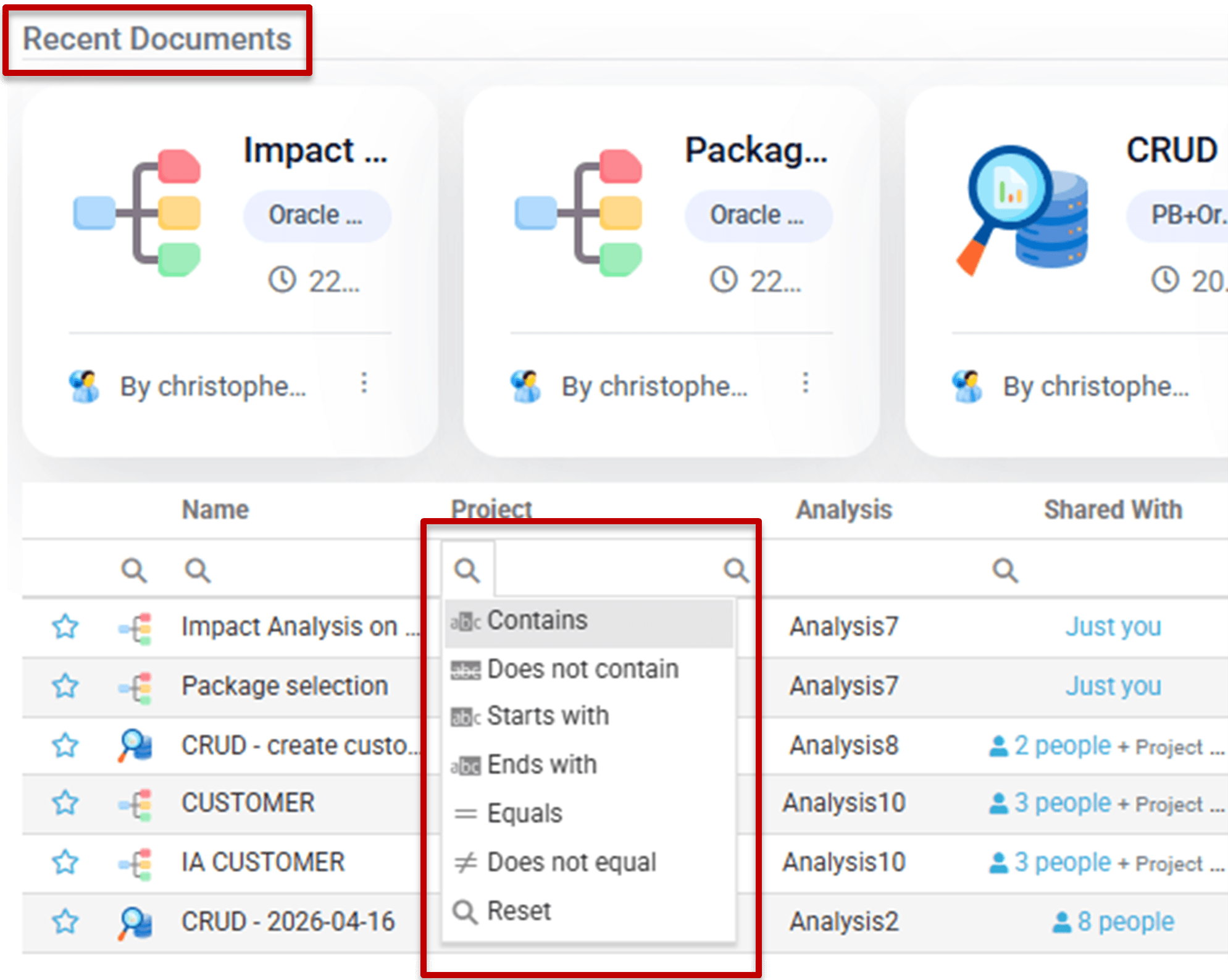 Accessing recent documents – Filtering Documents