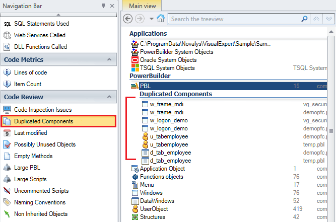 Find duplicated components in PowerBuilder code