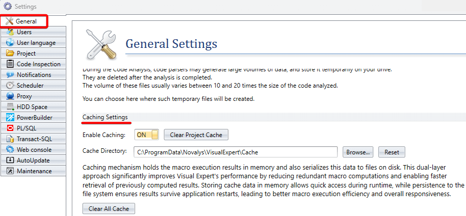 General Cache Settings