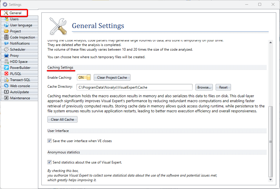 General Cache Settings