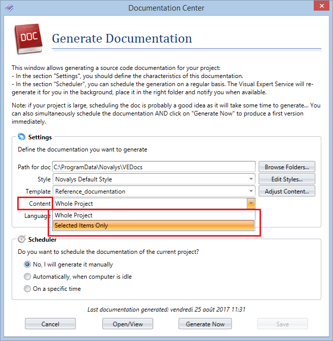 Generating a documentation for selected powerbuilder and database objects