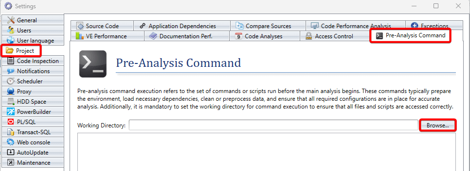 Go to Pre-Analysis Command Window
