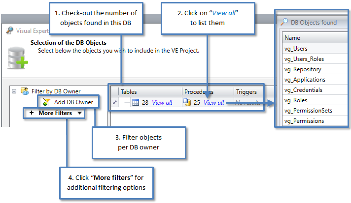 SQL Server DB objects listed by default by Visual Expert