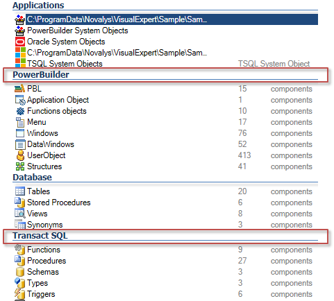 List of PowerBuilder and SQL Server objects found by Visual Expert