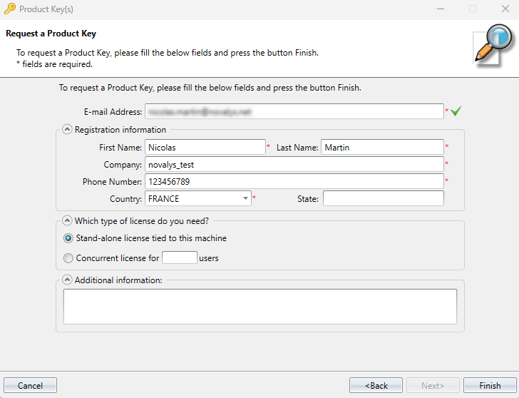Visual Expert Key request form