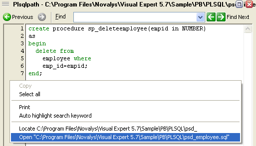 open file from source code view
