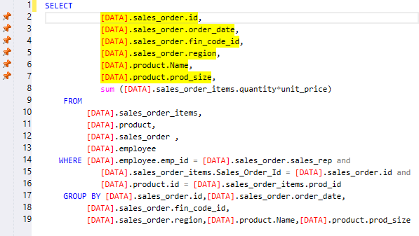 Transact-SQLコードの問題を強調表示