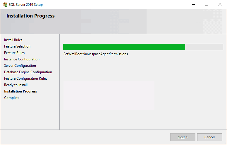 Comienza la instalación de SQL Server 2019