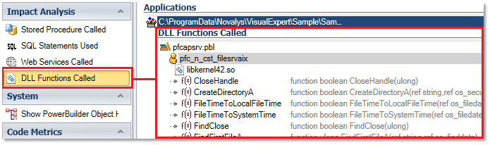 List of dll functions called from PowerBuilder