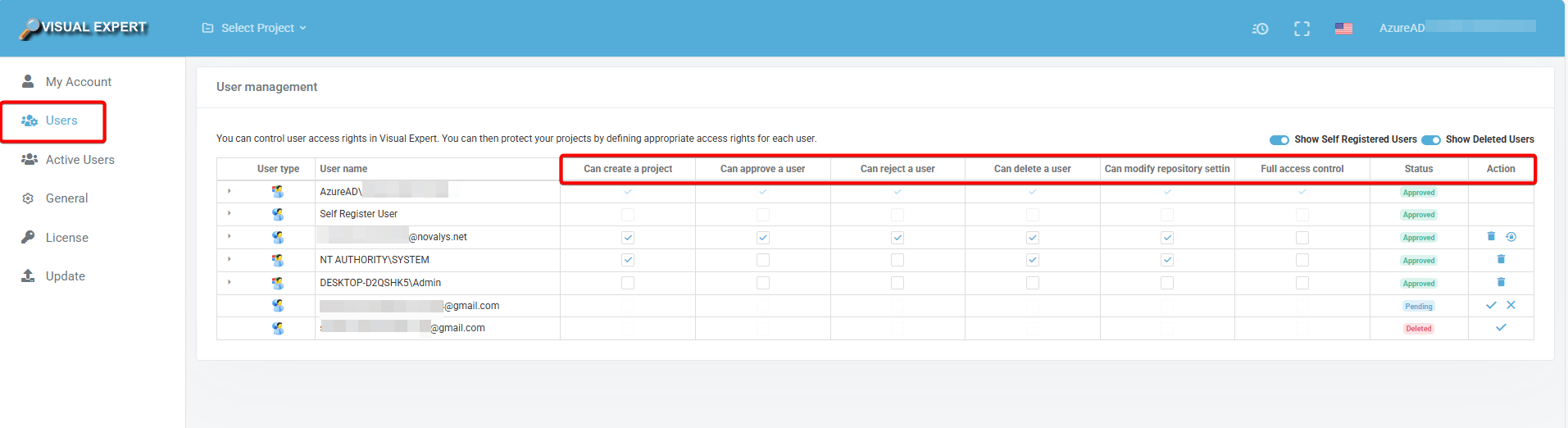 Manage User Permissions - VE Web