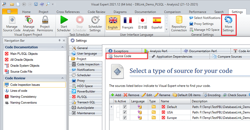 Select PL/SQL Source Code in More Settings