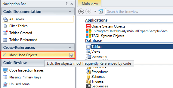 identify most used objects in database code