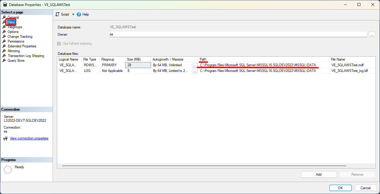 Note MDF and LDF File Paths