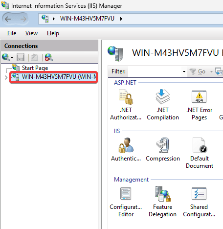 Open IIS and select application