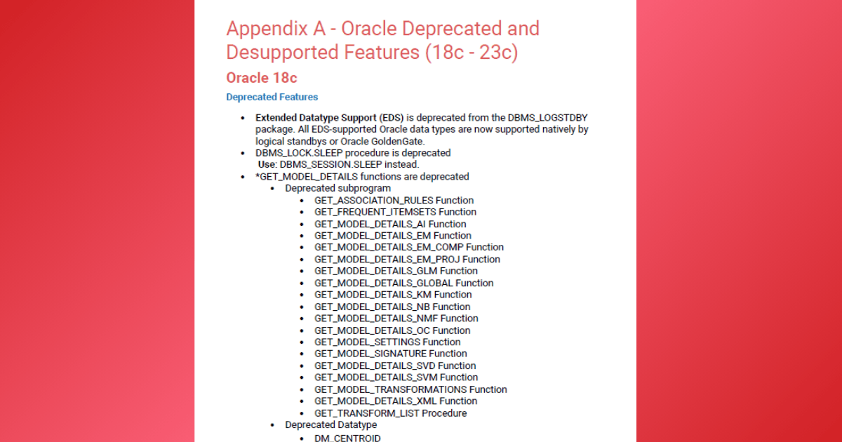 Oracle Deprecated and Desupported Features 18c-23c