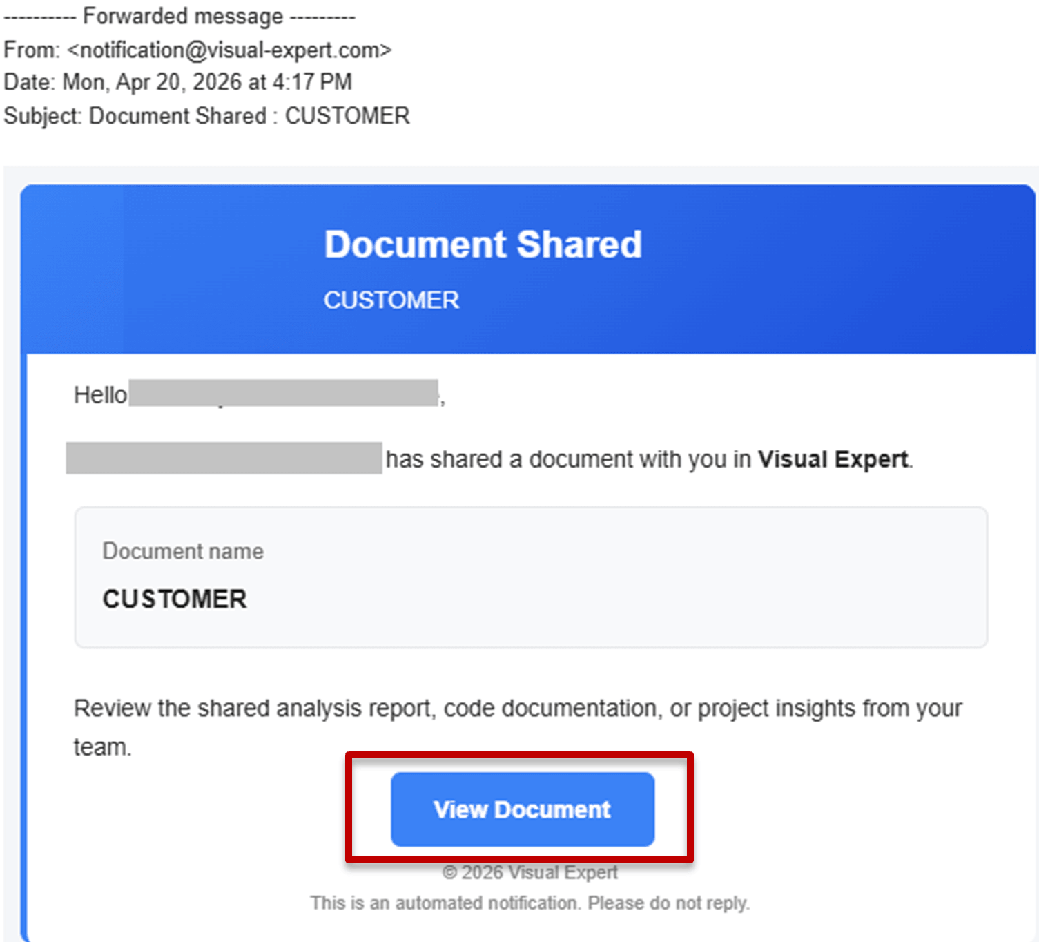 Receiving email notifications and opening Shared Documents